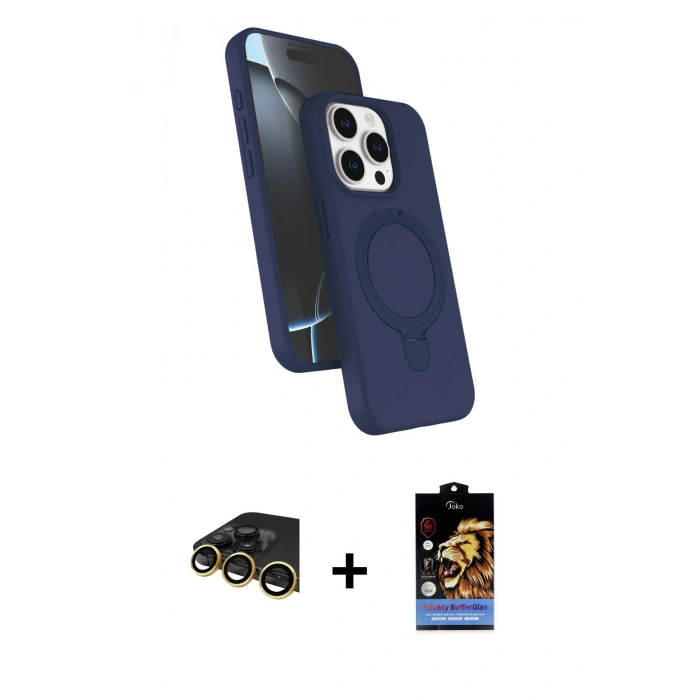 MARSİLYAN™- iPhone 14 Pro Max Kılıf İz Işık Koleksiyonu - Siyah Buffer Hayalet Cam Ekran Koruyucu + Raze Metal Kamera Lens - GD