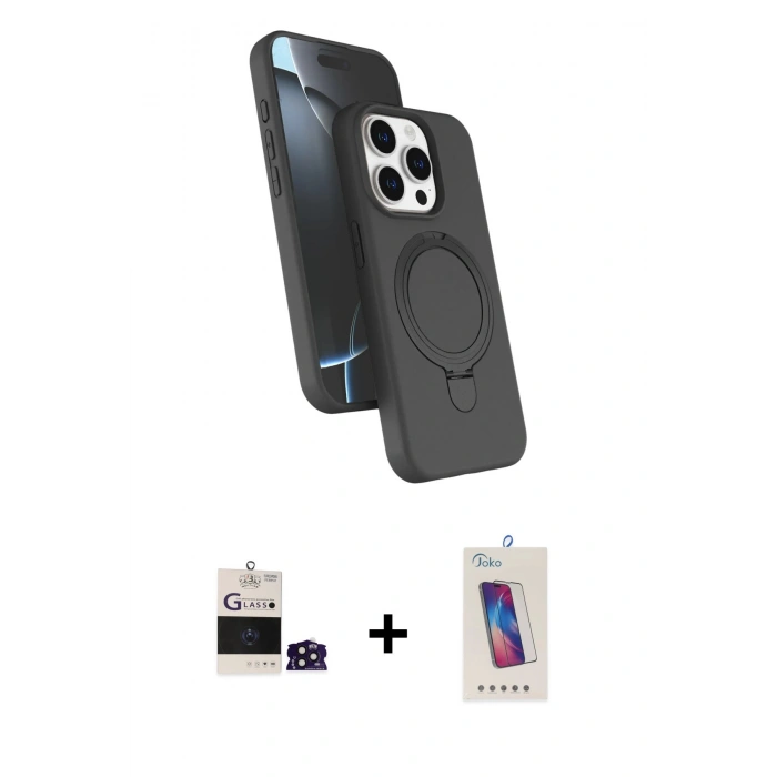 MARSİLYAN™- iPhone 14 Pro Max Kılıf İz Işık Koleksiyonu - Siyah Joko 5D Cam + Bilvis Titan Kamera Lens - DNMR