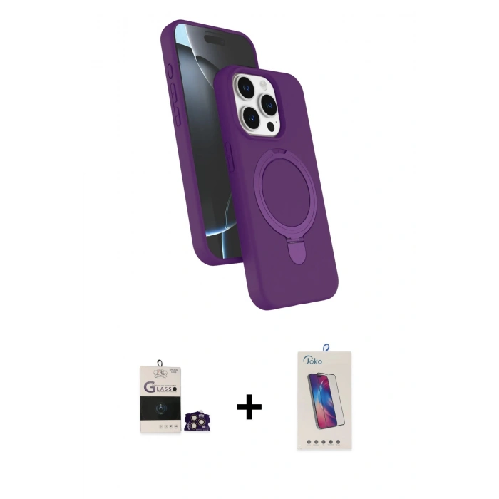 MARSİLYAN™- iPhone 14 Pro Max Kılıf İz Işık Koleksiyonu - Siyah Joko 5D Cam + Gold Bilvis Titan Kamera Lens