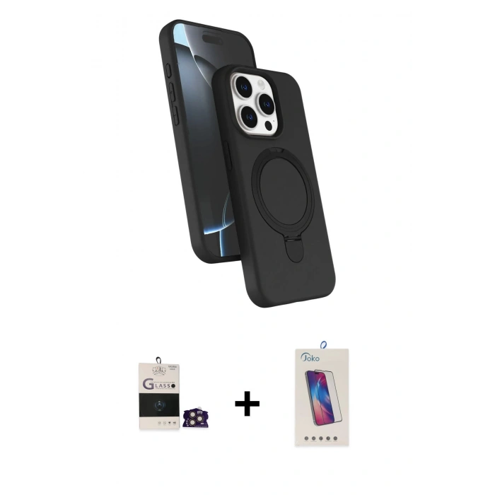 MARSİLYAN™- iPhone 14 Pro Max Kılıf İz Işık Koleksiyonu - Siyah Joko 5D Cam + Gold Bilvis Titan Kamera Lens
