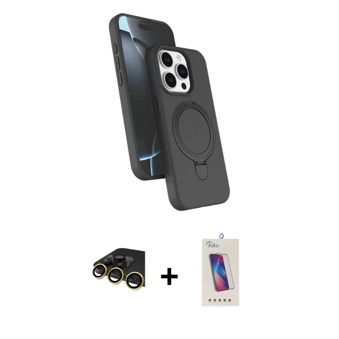 MARSİLYAN™- iPhone 14 Pro Max Kılıf İz Işık Koleksiyonu - Siyah Joko 5D Cam + Raze Metal Kamera Lens - GD