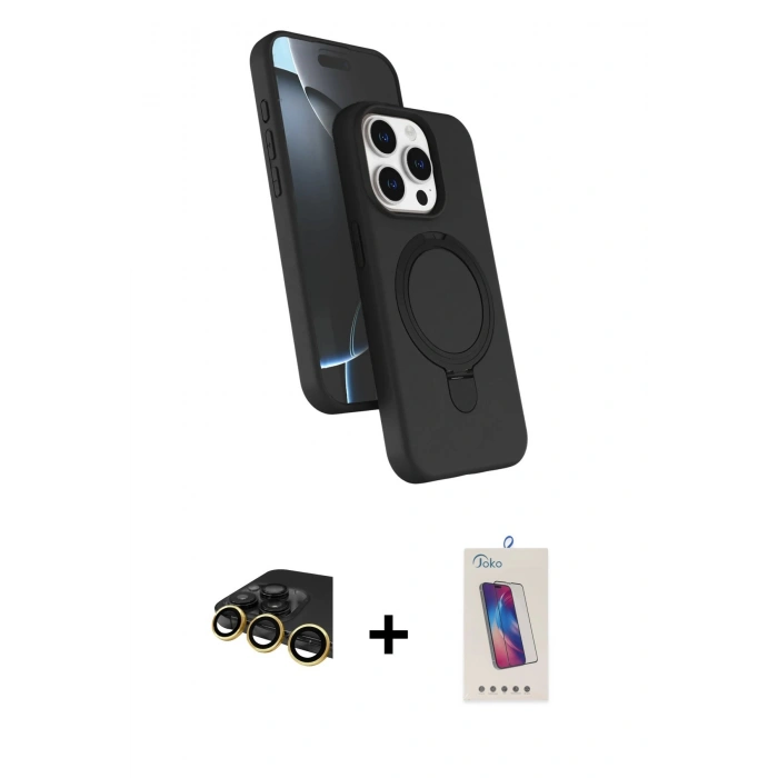 MARSİLYAN™- iPhone 14 Pro Max Kılıf İz Işık Koleksiyonu - Siyah Joko 5D Cam + Raze Metal Kamera Lens - GD