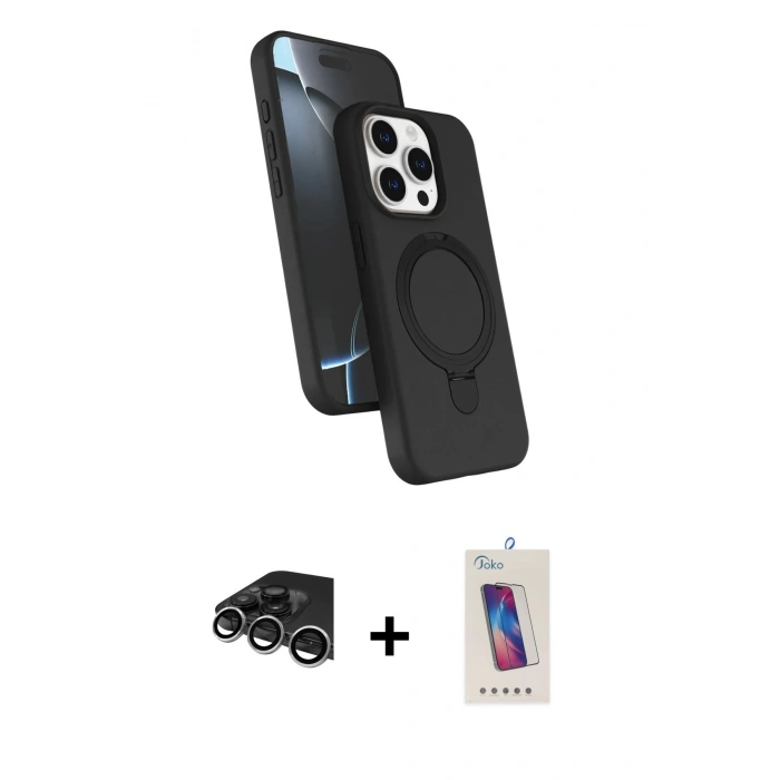 MARSİLYAN™- iPhone 14 Pro Max Kılıf İz Işık Koleksiyonu - Siyah Joko 5D Cam + Raze Metal Kamera Lens - GS