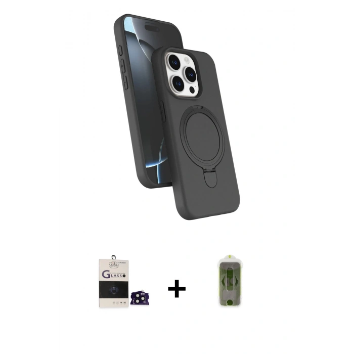 MARSİLYAN™- iPhone 14 Pro Max Kılıf İz Işık Koleksiyonu - Siyah Joko Magic 5D Hayalet Cam + Bilvis Titan Kamera Lens - SH