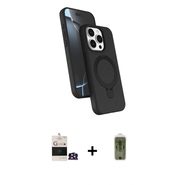 MARSİLYAN™- iPhone 14 Pro Max Kılıf İz Işık Koleksiyonu - Siyah Joko Magic 5D Hayalet Cam + Gold Bilvis Titan Kamera Lens