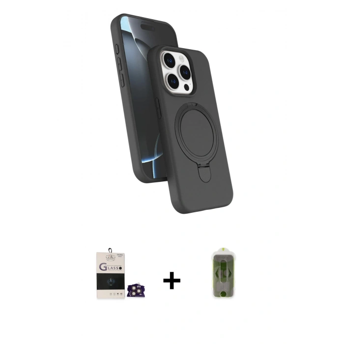 MARSİLYAN™- iPhone 14 Pro Max Kılıf İz Işık Koleksiyonu - Siyah Joko Magic 5D Hayalet Cam + Gold Bilvis Titan Kamera Lens