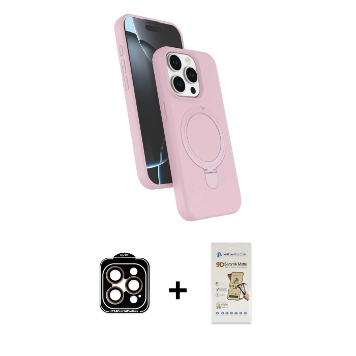 MARSİLYAN™- iPhone 14 Pro Max Kılıf İz Işık Koleksiyonu - Siyah Mat Seramik Nano Ekran Koruyucu + PVD Metal Kamera Lens - TU