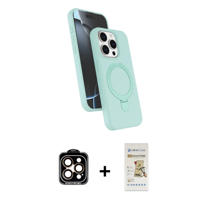 MARSİLYAN™- iPhone 14 Pro Max Kılıf İz Işık Koleksiyonu - Siyah Mat Seramik Nano Ekran Koruyucu + PVD Metal Kamera Lens - TU