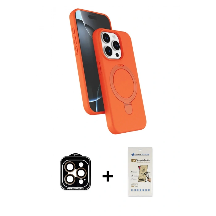 MARSİLYAN™- iPhone 14 Pro Max Kılıf İz Işık Koleksiyonu - Siyah Mat Seramik Nano Ekran Koruyucu + PVD Metal Kamera Lens - TU