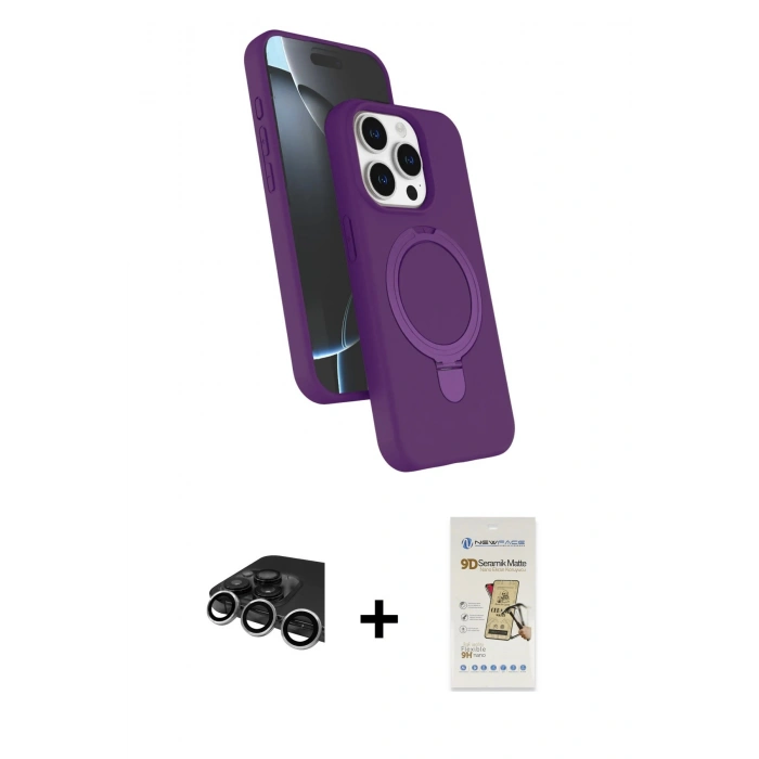 MARSİLYAN™- iPhone 14 Pro Max Kılıf İz Işık Koleksiyonu - Siyah Mat Seramik Nano Ekran Koruyucu + Raze Metal Kamera Lens - GS