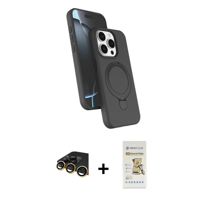 MARSİLYAN™- iPhone 14 Pro Max Kılıf İz Işık Koleksiyonu - Siyah Mat Seramik Nano Ekran Koruyucu + Raze Metal Kamera Lens - GD