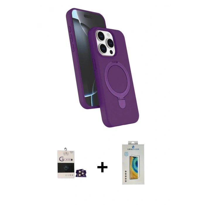 MARSİLYAN™- iPhone 14 Pro Max Kılıf İz Işık Koleksiyonu - Siyah Polymer Nano Ekran Koruyucu + Gold Bilvis Titan Kamera Lens