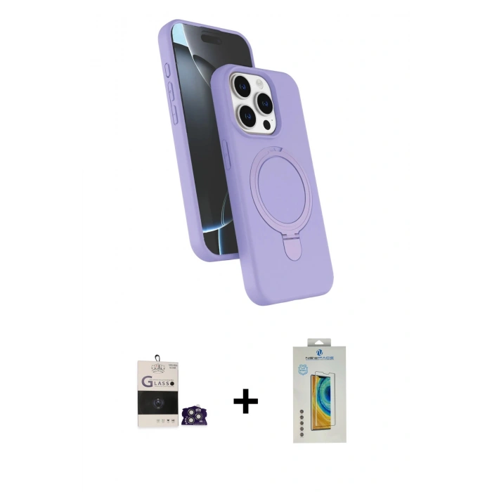 MARSİLYAN™- iPhone 14 Pro Max Kılıf İz Işık Koleksiyonu - Siyah Polymer Nano Ekran Koruyucu + Gümüş Bilvis Titan Kamera Lens
