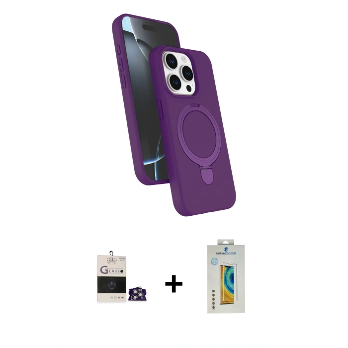 MARSİLYAN™- iPhone 14 Pro Max Kılıf İz Işık Koleksiyonu - Siyah Polymer Nano Ekran Koruyucu + Gümüş Bilvis Titan Kamera Lens