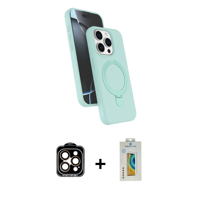 MARSİLYAN™- iPhone 14 Pro Max Kılıf İz Işık Koleksiyonu - Siyah Polymer Nano Ekran Koruyucu + PVD Metal Kamera Lens - TU