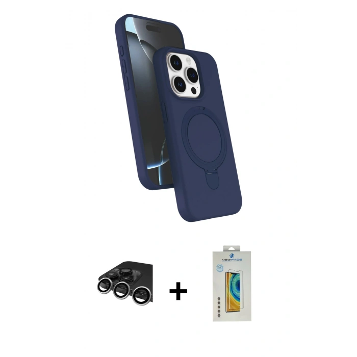 MARSİLYAN™- iPhone 14 Pro Max Kılıf İz Işık Koleksiyonu - Siyah Polymer Nano Ekran Koruyucu + Raze Metal Kamera Lens - GS
