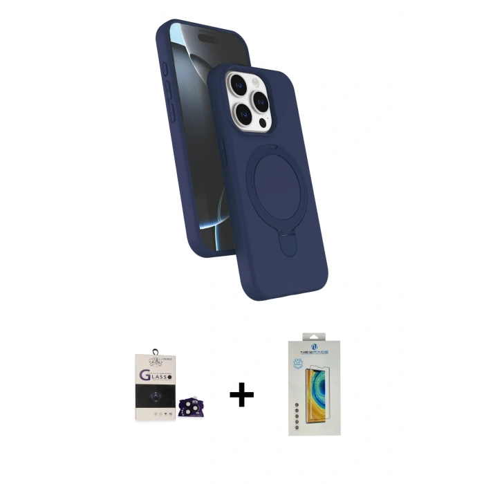 MARSİLYAN™- iPhone 14 Pro Max Kılıf İz Işık Koleksiyonu - Siyah Polymer Nano Ekran Koruyucu + Bilvis Titan Kamera Lens - SH
