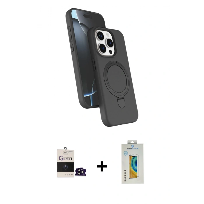 MARSİLYAN™- iPhone 14 Pro Max Kılıf İz Işık Koleksiyonu - Siyah Polymer Nano Ekran Koruyucu + Bilvis Titan Kamera Lens - SH