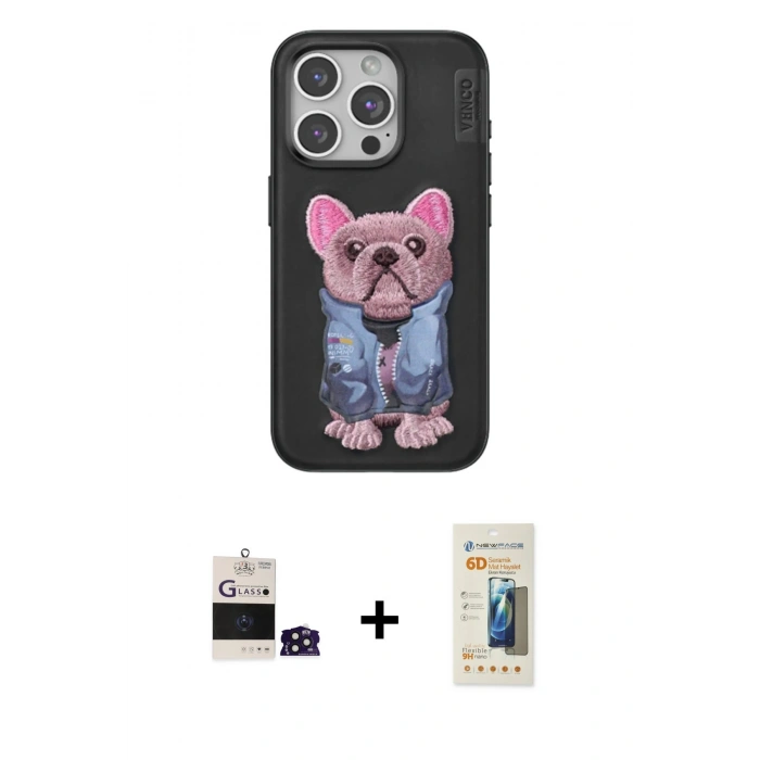 MARSİLYAN™- iPhone 14 Pro Max Kılıf İz Minimal Koleksiyonu - Siyah 6D Mat Seramik Hayalet Nano Ekran Koruyucu + Derin Mor Bilvis Titan Kamera Lens