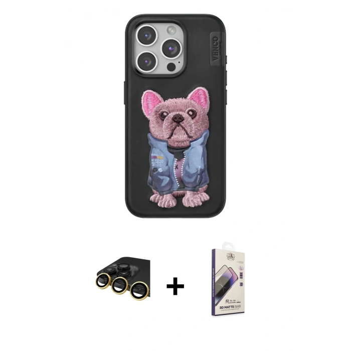 MARSİLYAN™- iPhone 14 Pro Max Kılıf İz Minimal Koleksiyonu - Siyah Bilvis 3D Mat Cam Ekran Koruyucu + Raze Metal Kamera Lens - GD