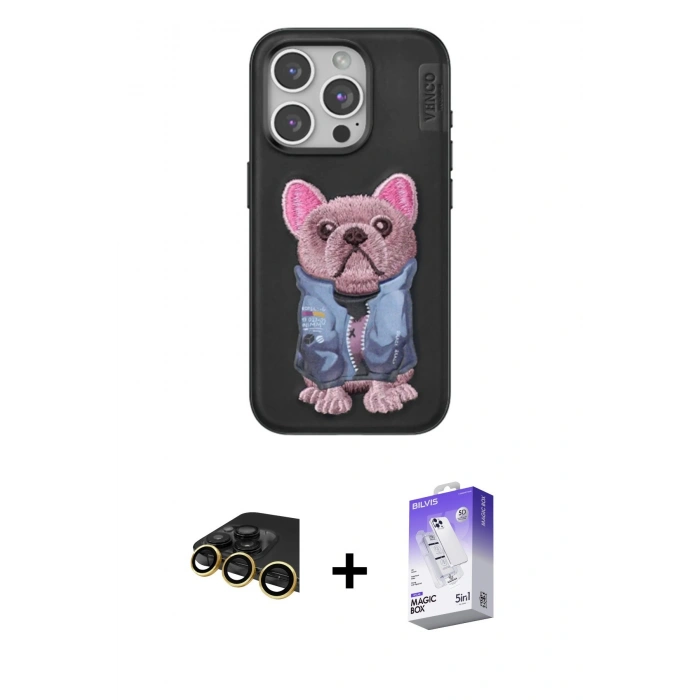 MARSİLYAN™- iPhone 14 Pro Max Kılıf İz Minimal Koleksiyonu - Siyah Bilvis 5in1 3D Magic Cam Ekran Koruyucu + Gold Raze Metal Kamera Lens