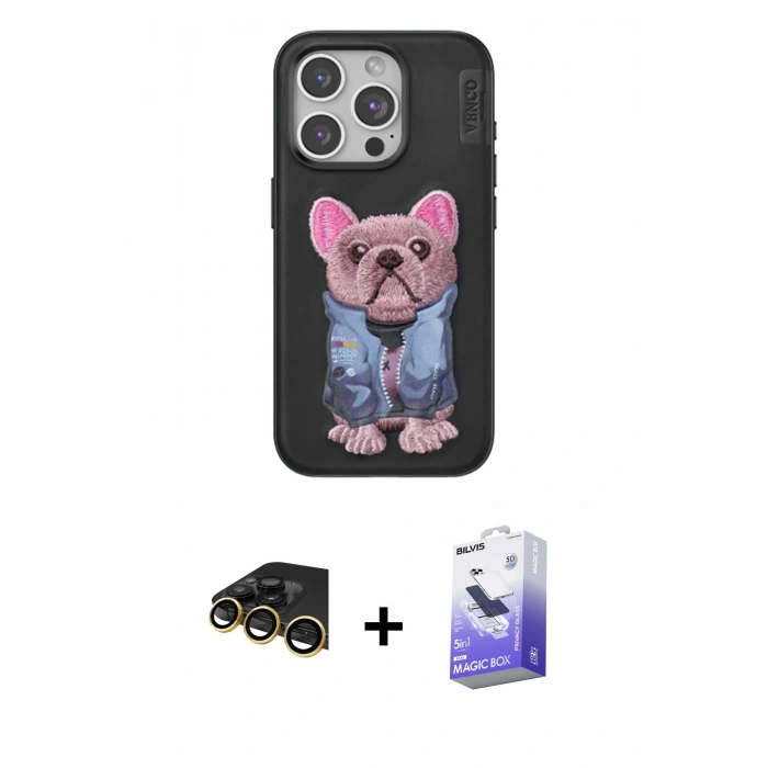 MARSİLYAN™- iPhone 14 Pro Max Kılıf İz Minimal Koleksiyonu - Siyah Bilvis 5in1 5D Magic Hayalet Cam Ekran Koruyucu + Raze Metal Kamera Lens - GD