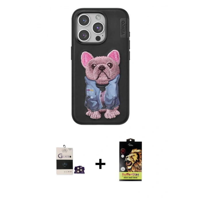 MARSİLYAN™- iPhone 14 Pro Max Kılıf İz Minimal Koleksiyonu - Siyah Buffer Cam Ekran Koruyucu + Gold Bilvis Titan Kamera Lens