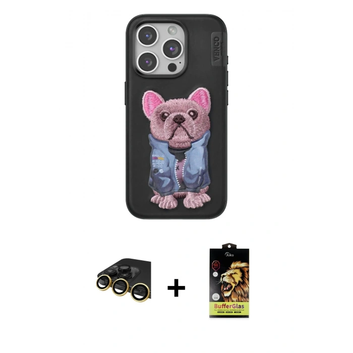 MARSİLYAN™- iPhone 14 Pro Max Kılıf İz Minimal Koleksiyonu - Siyah Buffer Cam Ekran Koruyucu + Raze Metal Kamera Lens - GD