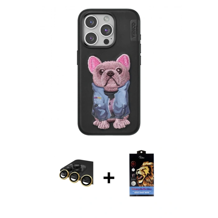 MARSİLYAN™- iPhone 14 Pro Max Kılıf İz Minimal Koleksiyonu - Siyah Buffer Hayalet Cam Ekran Koruyucu + Raze Metal Kamera Lens - GD
