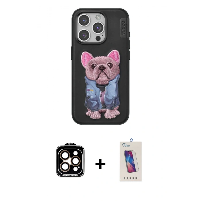 MARSİLYAN™- iPhone 14 Pro Max Kılıf İz Minimal Koleksiyonu - Siyah Joko 5D Cam + Turuncu PVD Metal Kamera Lens