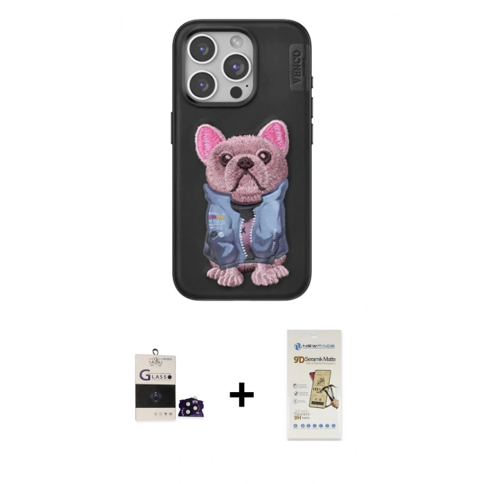 MARSİLYAN™- iPhone 14 Pro Max Kılıf İz Minimal Koleksiyonu - Siyah Mat Seramik Nano Ekran Koruyucu + Siyah Bilvis Titan Kamera Lens