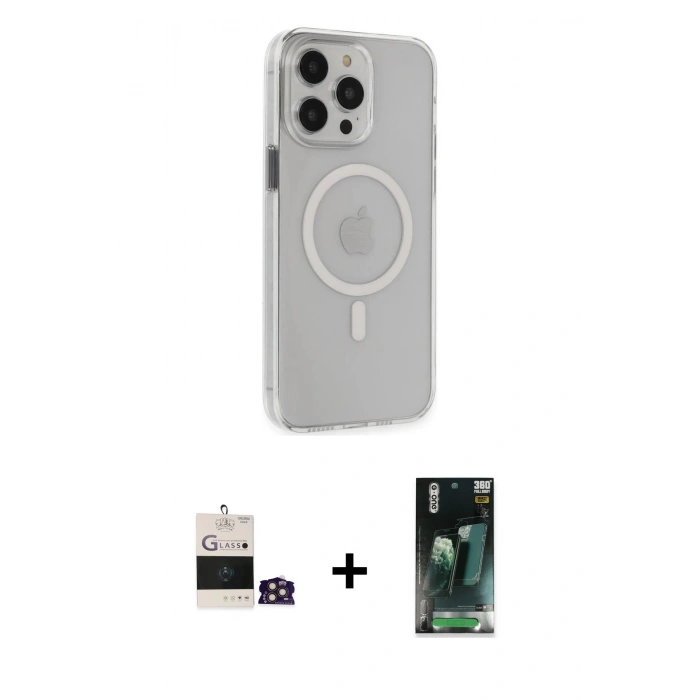 MARSİLYAN™- iPhone 14 Pro Max Kılıf Kıvılcım Asil Özel Seri - Şeffaf 360 Full Body Arka Koruyucu + Bilvis Titan Kamera Lens - GD