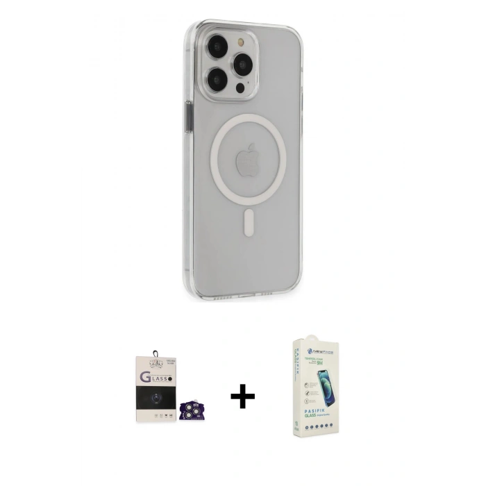 MARSİLYAN™- iPhone 14 Pro Max Kılıf Kıvılcım Asil Özel Seri - Şeffaf Pasifik Cam Ekran Koruyucu + Bilvis Titan Kamera Lens - GS