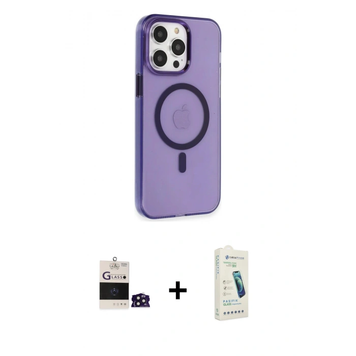 MARSİLYAN™- iPhone 14 Pro Max Kılıf Kıvılcım Asil Özel Seri - Şeffaf Pasifik Cam Ekran Koruyucu + Bilvis Titan Kamera Lens - DNMR