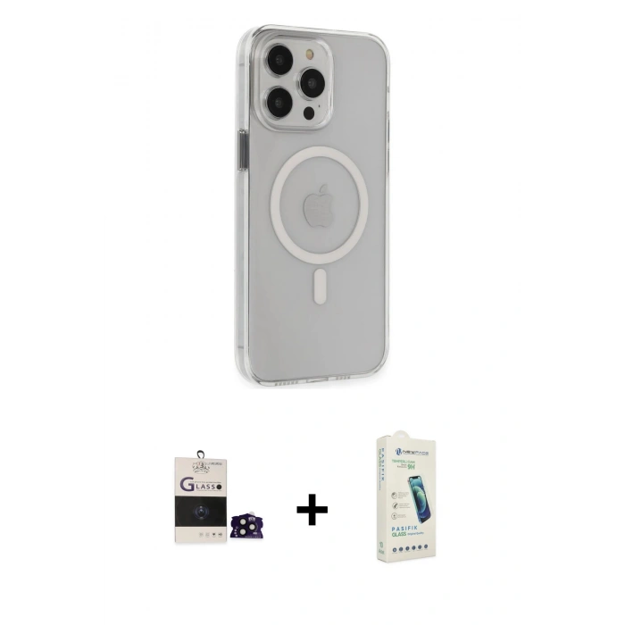 MARSİLYAN™- iPhone 14 Pro Max Kılıf Kıvılcım Asil Özel Seri - Şeffaf Pasifik Cam Ekran Koruyucu + Siyah Bilvis Titan Kamera Lens