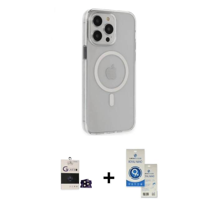 MARSİLYAN™- iPhone 14 Pro Max Kılıf Kıvılcım Asil Özel Seri - Şeffaf Royal Nano Ekran Koruyucu + Bilvis Titan Kamera Lens - SH