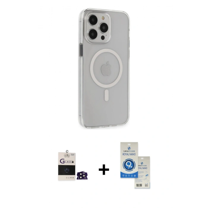 MARSİLYAN™- iPhone 14 Pro Max Kılıf Kıvılcım Asil Özel Seri - Şeffaf Royal Nano Ekran Koruyucu + Bilvis Titan Kamera Lens - DNMR