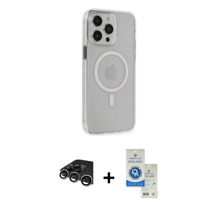 MARSİLYAN™- iPhone 14 Pro Max Kılıf Kıvılcım Asil Özel Seri - Şeffaf Royal Nano Ekran Koruyucu + Raze Metal Kamera Lens - GS