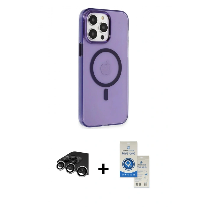 MARSİLYAN™- iPhone 14 Pro Max Kılıf Kıvılcım Asil Özel Seri - Şeffaf Royal Nano Ekran Koruyucu + Raze Metal Kamera Lens - GS