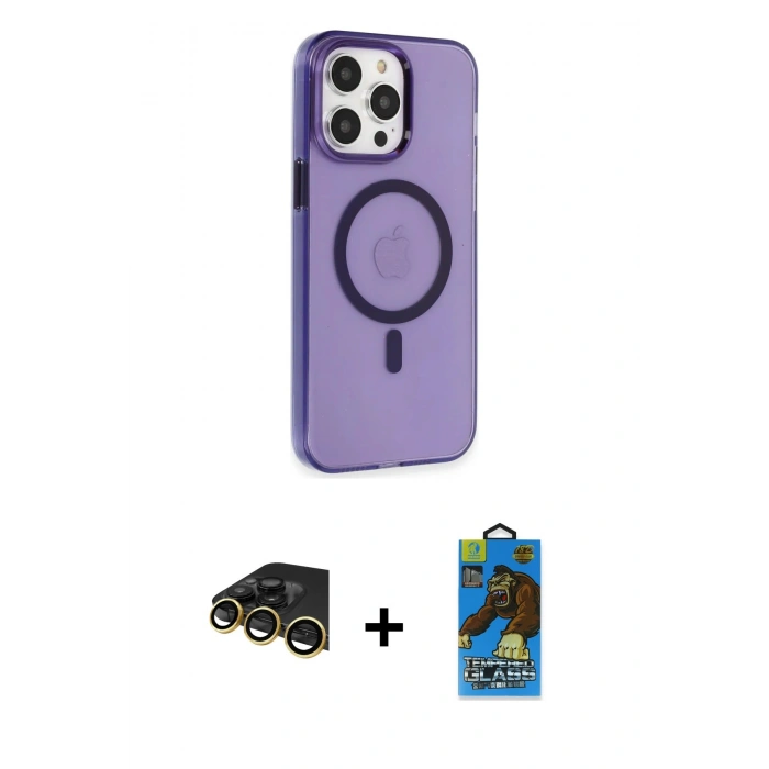 MARSİLYAN™- iPhone 14 Pro Max Kılıf Kıvılcım Asil Özel Seri - Siyah 18D Cam Ekran Koruyucu + Raze Metal Kamera Lens - GD