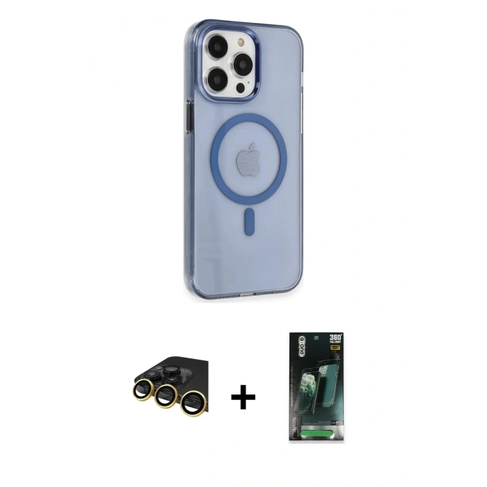 MARSİLYAN™- iPhone 14 Pro Max Kılıf Kıvılcım Asil Özel Seri - Siyah 360 Mat Full Body Arka Koruyucu + Gold Raze Metal Kamera Lens