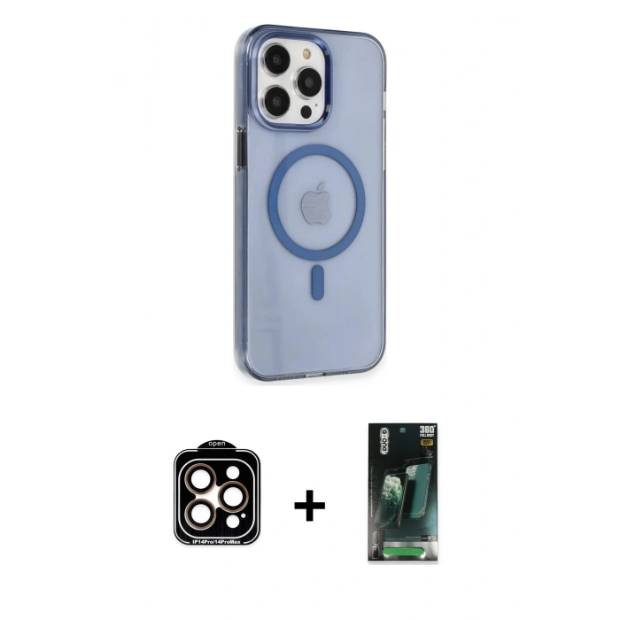 MARSİLYAN™- iPhone 14 Pro Max Kılıf Kıvılcım Asil Özel Seri - Siyah 360 Mat Full Body Arka Koruyucu + PVD Metal Kamera Lens - TU