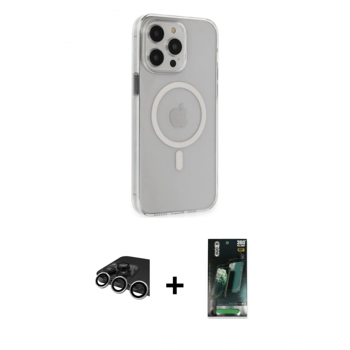 MARSİLYAN™- iPhone 14 Pro Max Kılıf Kıvılcım Asil Özel Seri - Siyah 360 Mat Full Body Arka Koruyucu + Raze Metal Kamera Lens - GS