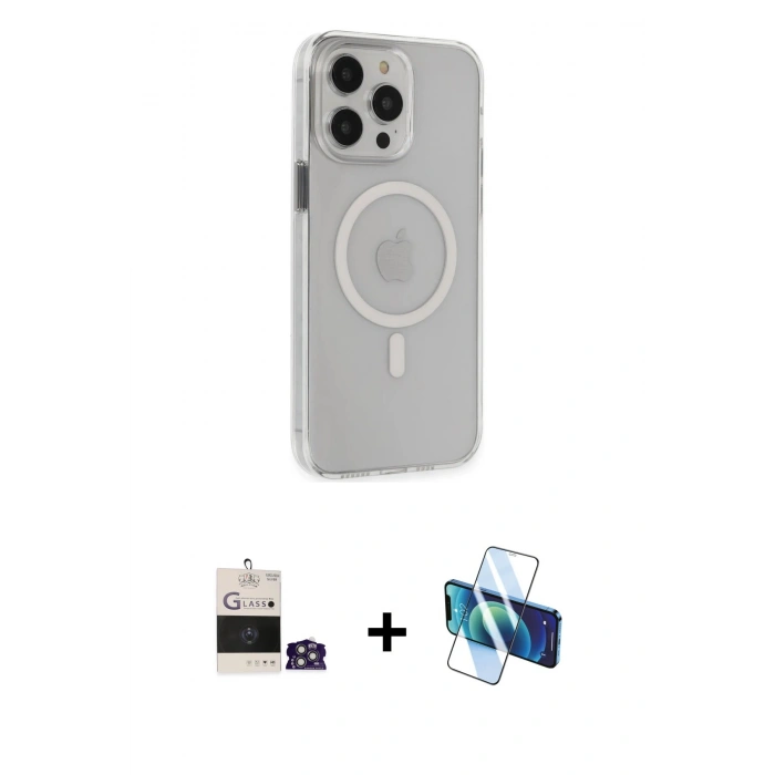 MARSİLYAN™- iPhone 14 Pro Max Kılıf Kıvılcım Asil Özel Seri - Siyah 3D Antistatik Cam Ekran Koruyucu + Gümüş Bilvis Titan Kamera Lens