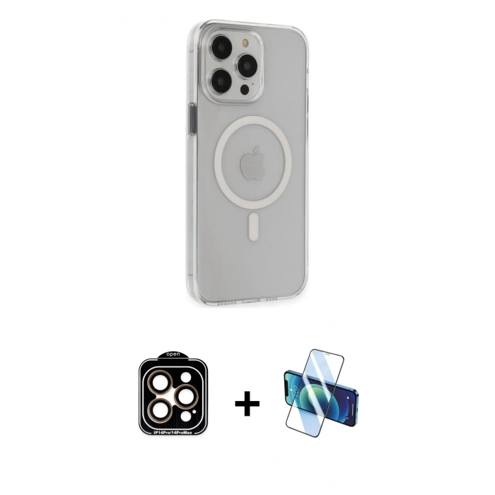 MARSİLYAN™- iPhone 14 Pro Max Kılıf Kıvılcım Asil Özel Seri - Siyah 3D Antistatik Cam Ekran Koruyucu + PVD Metal Kamera Lens - TU