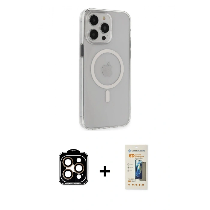MARSİLYAN™- iPhone 14 Pro Max Kılıf Kıvılcım Asil Özel Seri - Siyah 6D Mat Seramik Hayalet Nano Ekran Koruyucu + PVD Metal Kamera Lens - TU