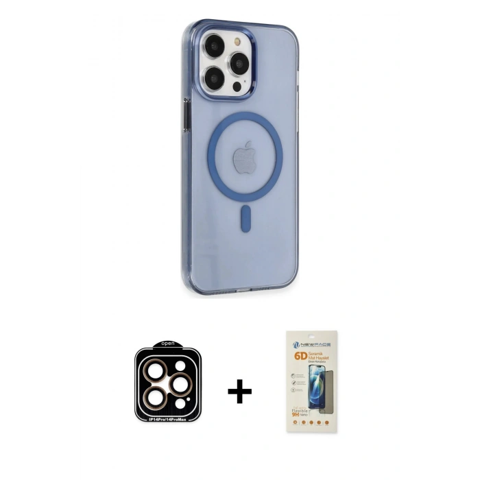 MARSİLYAN™- iPhone 14 Pro Max Kılıf Kıvılcım Asil Özel Seri - Siyah 6D Mat Seramik Hayalet Nano Ekran Koruyucu + PVD Metal Kamera Lens - TU
