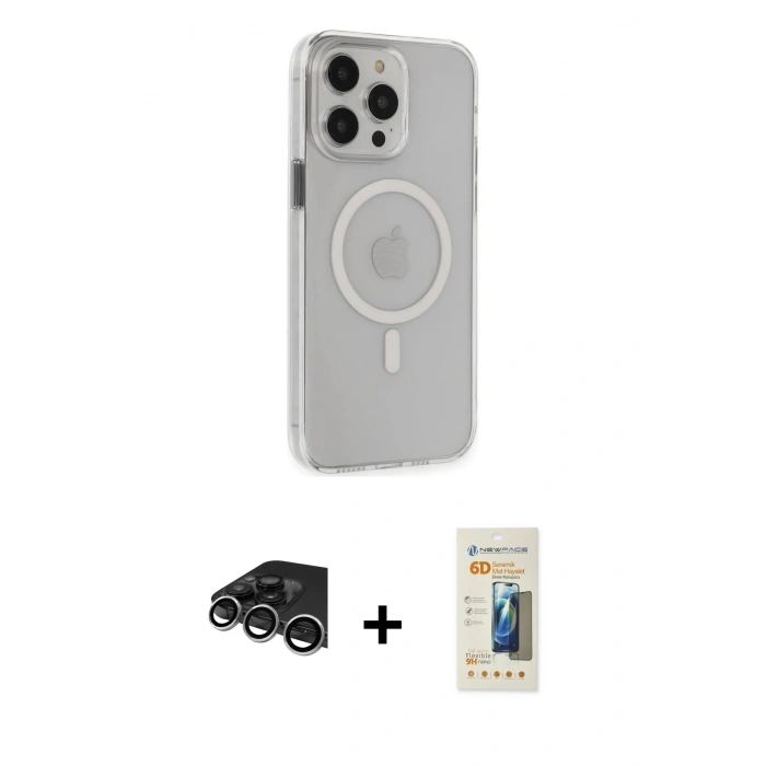 MARSİLYAN™- iPhone 14 Pro Max Kılıf Kıvılcım Asil Özel Seri - Siyah 6D Mat Seramik Hayalet Nano Ekran Koruyucu + Raze Metal Kamera Lens - GS