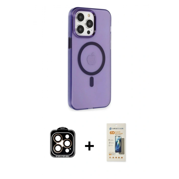 MARSİLYAN™- iPhone 14 Pro Max Kılıf Kıvılcım Asil Özel Seri - Siyah 6D Mat Seramik Hayalet Nano Ekran Koruyucu + PVD Metal Kamera Lens - TU