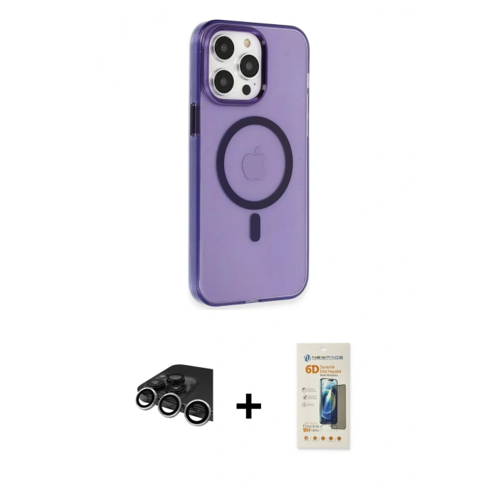 MARSİLYAN™- iPhone 14 Pro Max Kılıf Kıvılcım Asil Özel Seri - Siyah 6D Mat Seramik Hayalet Nano Ekran Koruyucu + Raze Metal Kamera Lens - GS